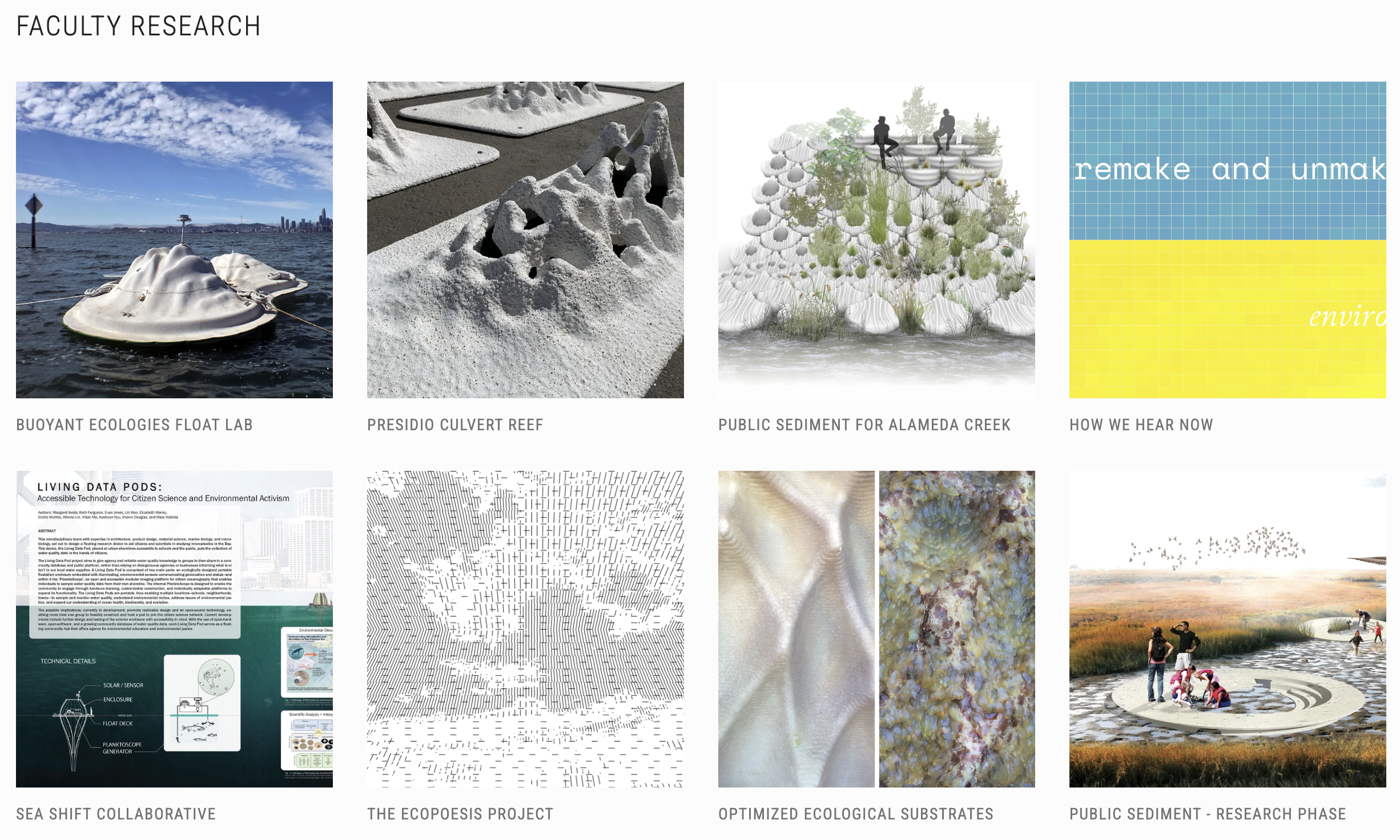 Several faculty research projects including iceberg like shapes in the ocean and various architectural prototypes