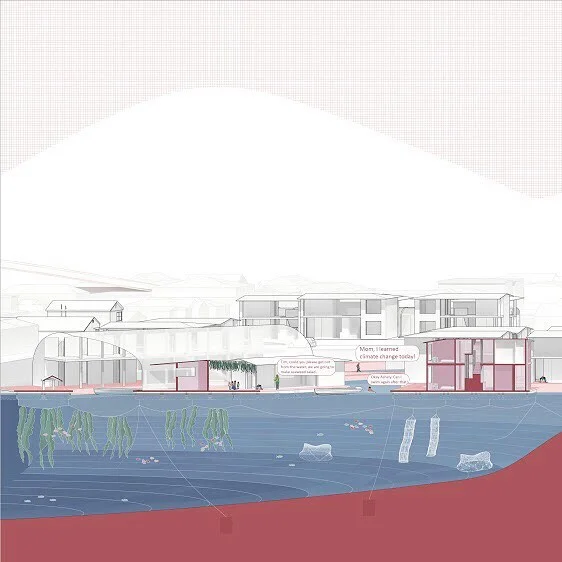 "Stop Calling Me Resilient studio: ""Oakland Worker Commune."" Emma Luo's project enables community members to own and profit from shared resources and skills organized around seawater farming, clean energy, clean water and b