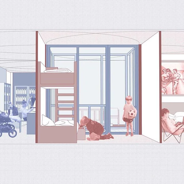 Experiments in Collective Living studio: "Space Program." Duy Nguyen's project investigates the role of space and program in architecture's ability to adapt to changing events and social needs through the lens of outsourced foreign workers.