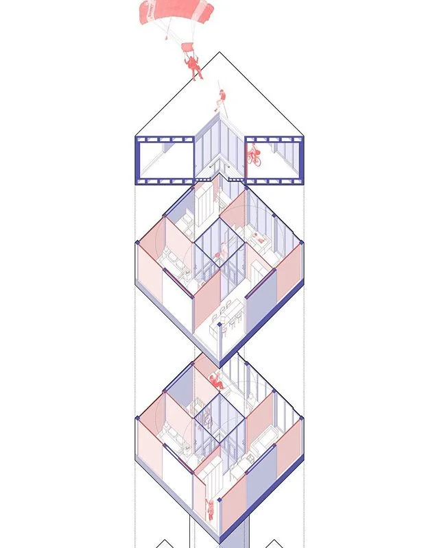 Excited about promising drawings emerging in MArch Studio 3! Check out this unit axonometric by Duy Nguyen.  #ccaarchitecture #collectiveliving