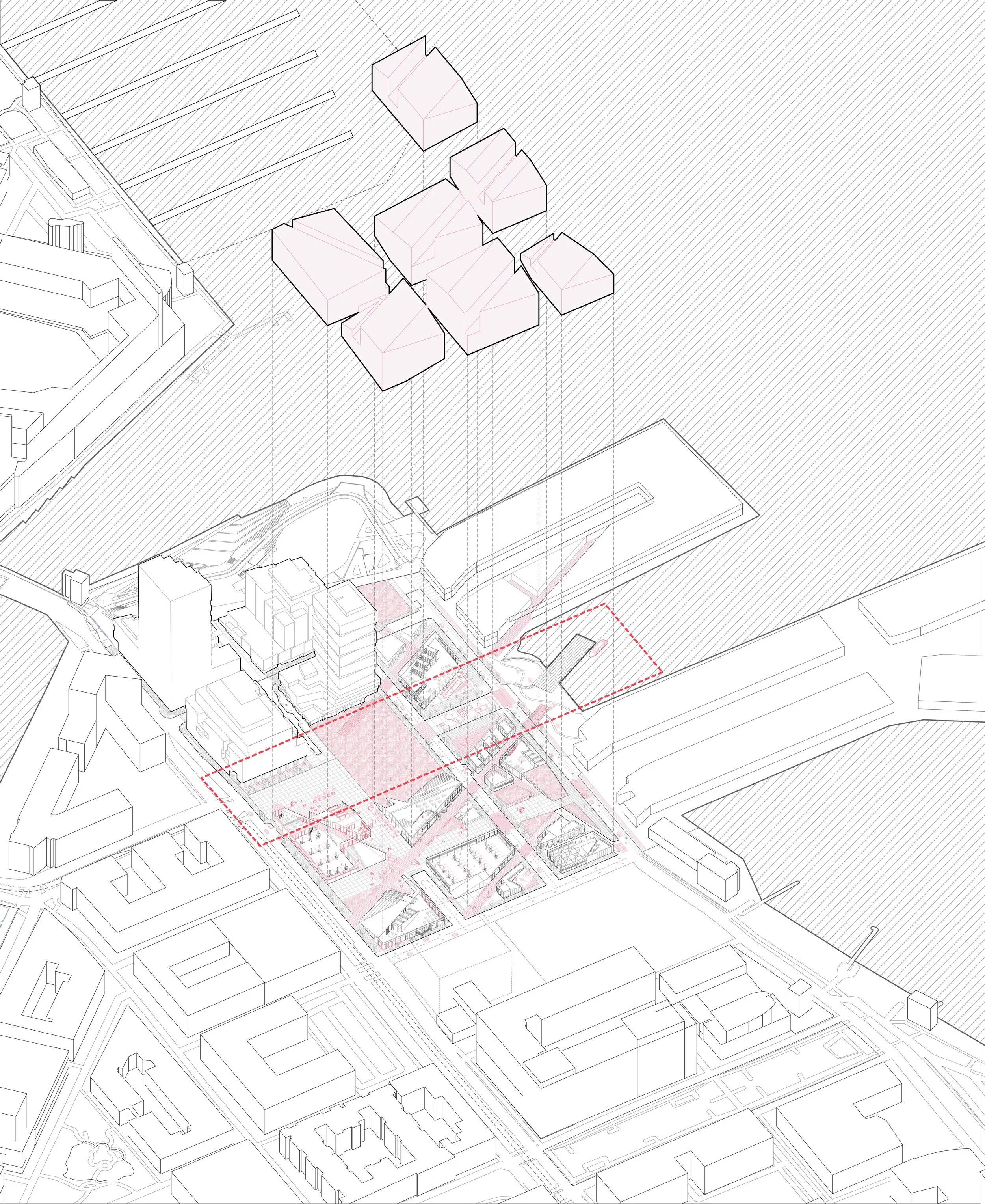 Final axonometric site plan of an alternative proposal for Mission Rock.